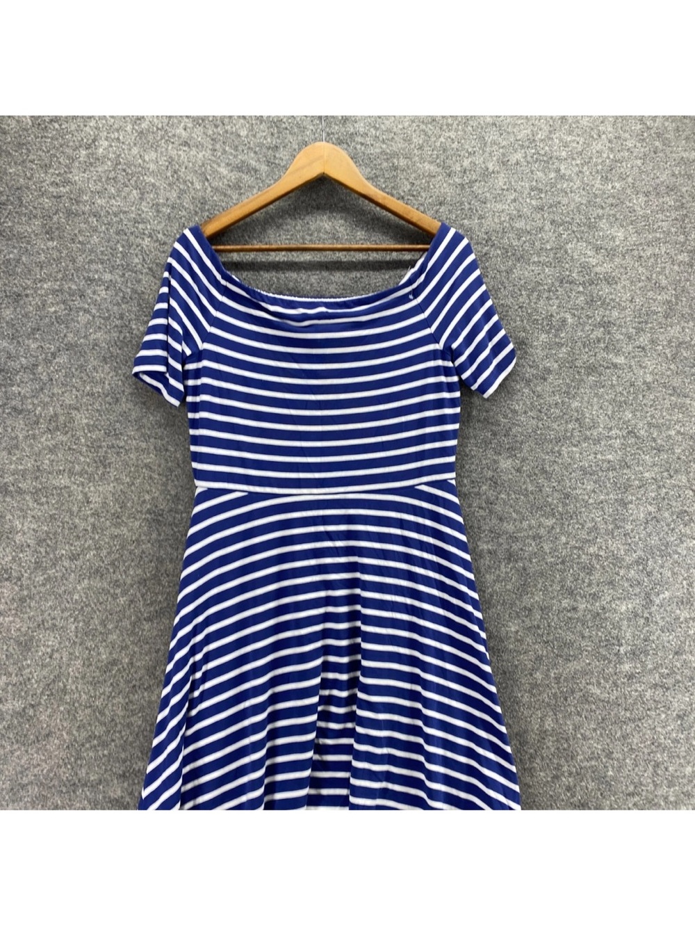 White House Black Market Striped Fit & Flare Dress Blue White Medium - Picture 3 of 8